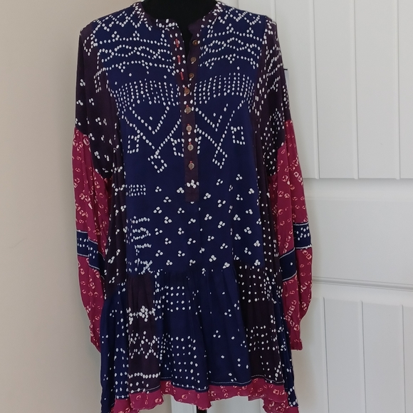 Free People Shibori Patchworkk Tunic Dress Sz Small - Picture 2 of 6